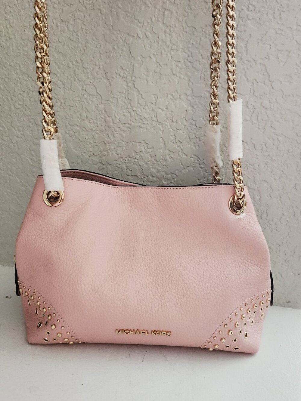 Nwt Michael Kors Pink Leather Studded Shoulder Bag Purse